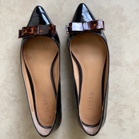 J.Crew Amelia Leather Black Tortoise Flats Bow - Picture 7 of 10